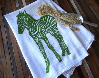 Tea Towel - Screen Printed Flour Sack Towel - Soft and Absorbent Kitchen Towel - Zebra - Eco Friendly Cotton Towel - Classic Flour Sack