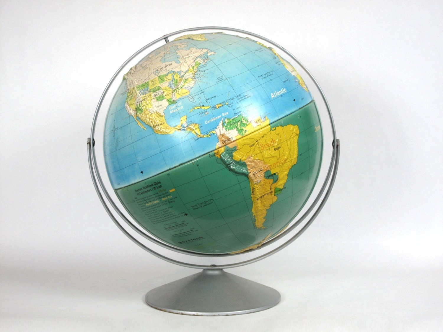 Unique Large World Globe 16 in. Diameter Nystrom Sculptural