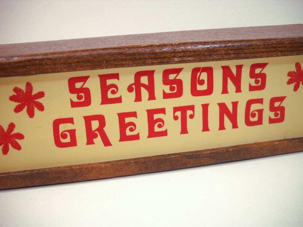 Vintage Seasons Greetings Sign Cardboard and Plastic