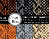 Elegant Halloween Damask Digital Papers Commercial Use INSTANT DOWNLOAD No Credit Required 300DPI 12x12 JPGs - Scrapbook Craft Party Jewelry Il_170x135
