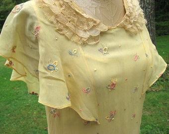 30s Flapper Dress / 30s Chiffon Dress / Golden Yellow with Pastel ...