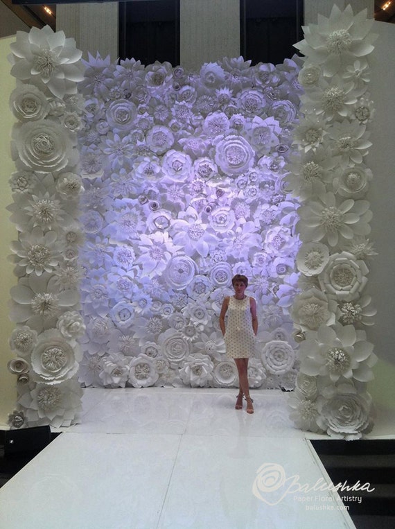 Paper Flower Wall 11' X 16'  White or Ivory Flowers for Weddings, Window Display, Fashion Photos, Music Festivals, Photo Backdrop