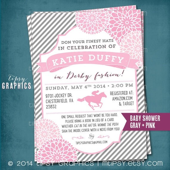 Kentucky Derby Baby Shower Invitation. Stripes and Mums. Any text or Colors by Tipsy Graphics Il_570xn