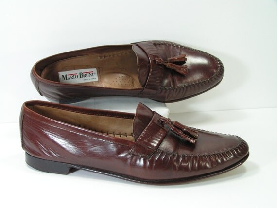 mario bruni tasseled loafers shoes mens 12 W brown leather