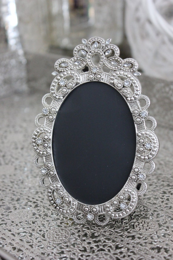 30 Vintage Style Oval JEWELED RHINESTONE FRAME Bling Silver