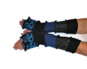 Unique Fingerless Gloves  - with Skulls - Teal, and Black Arm Warmers - Skulls