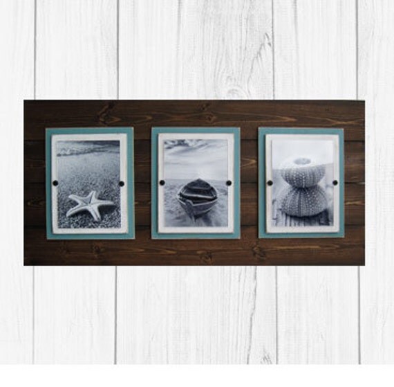 Triple Plank Frame for 5x7 Pictures Dark Wood and Turquoise