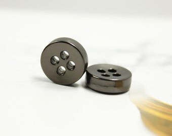 Metal Buttons - Thick Pearlized Gunmetal Buttons , 4 Holes , 0.43 inch , 10 pcs