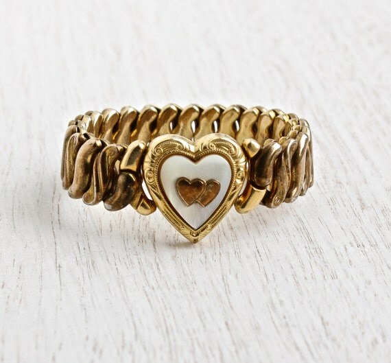 Vintage Heart Stretch Bracelet 1940s Gold Filled Mother Of