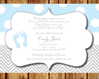 Blue Footprints Baby Shower Invitation