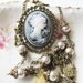Cameo pearl necklace-grey necklace-gift for her-women-large pendant-long necklace-victorian-romantic jewelry