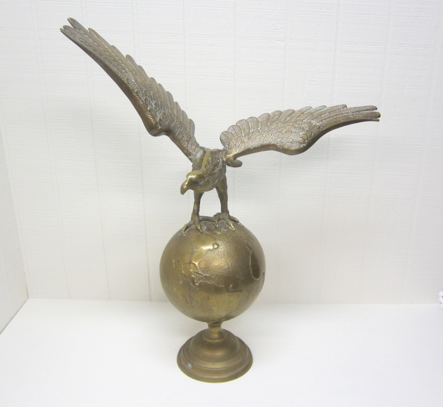 Vintage Brass Eagle On World Globe Made In Korea