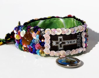 Cross scapular embroidered bracelet