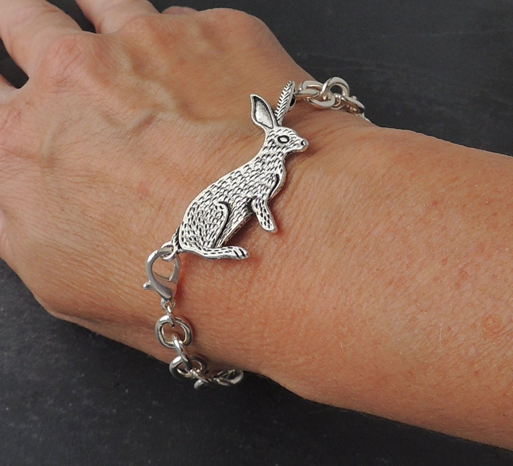 Rabbit Bracelet Large Silver Bunny or Hare on a Chunky Chain