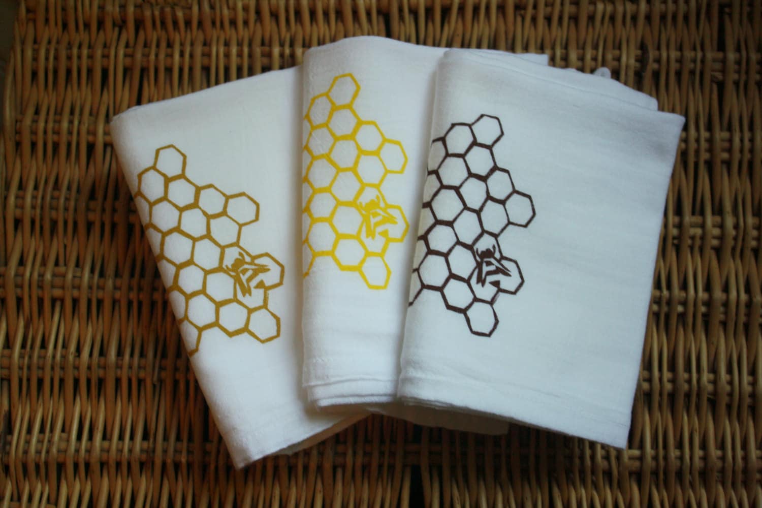 with honey bee kitchen towels. Set of three in
