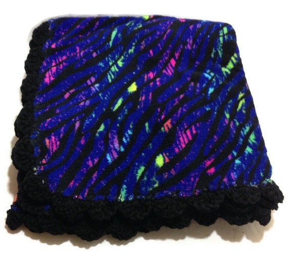 Blacklight Color Splash Animal Print Fuzzy Blanket with Black