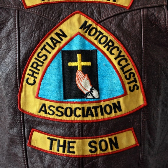 Vintage Biker Vest Brown Leather Christian Motorcycle