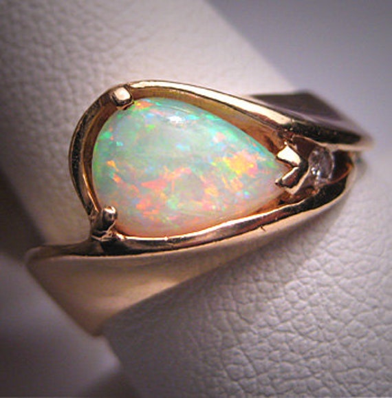 Vintage Australian Opal Diamond Ring Estate Wedding 14K