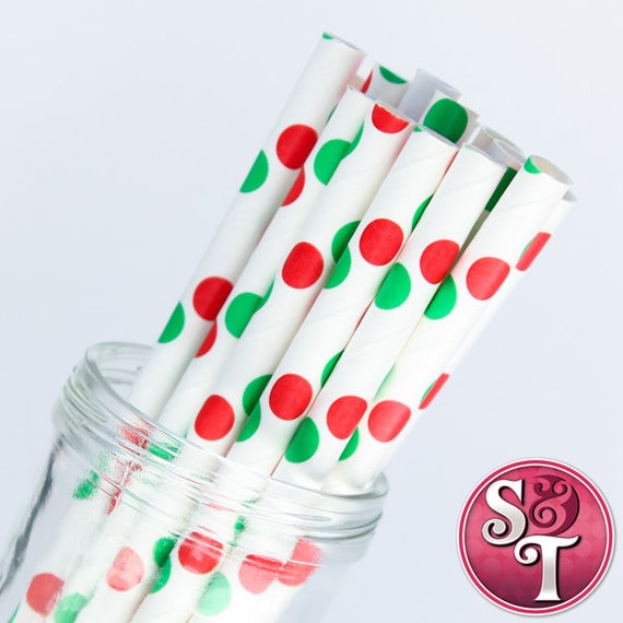 Dot Red/Green Party Paper Straws - Cake Pop Sticks - Pixie Sticks - Qty 25 Il_570xn