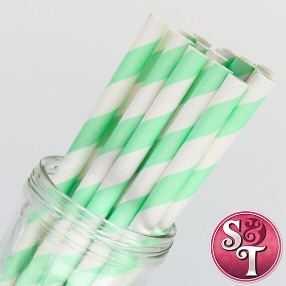 Stripe Mint Party Paper Straws - Cake Pop Sticks - Pixie Sticks - Qty 25 Il_570xn
