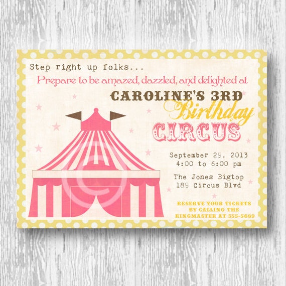 Vintage Big Top Circus Invitation for Birthday Party or Baby Shower Printable - Girls Yellow and Pink DIY Invite by Bee and Daisy Il_570xn