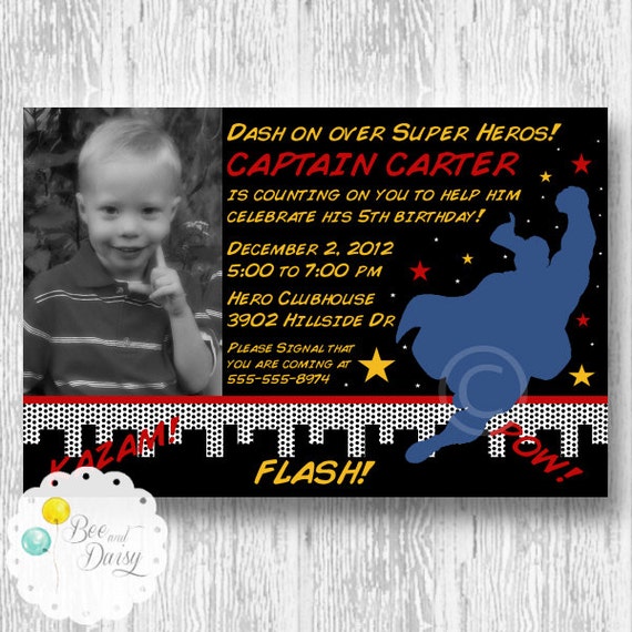 Vintage Comic Superhero Invitation for Birthday Party or Baby Shower - DIY Printable Invite by BeeAndDaisy Il_570xn