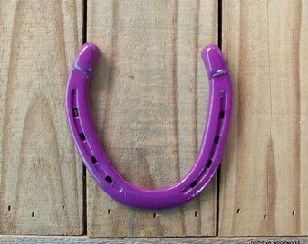 Lucky Horseshoe, Horse Shoe - Rustic Home Decor, Western Decor, Horse Room Room, Game Room, Man Cave Decor - Painted Plum Purple