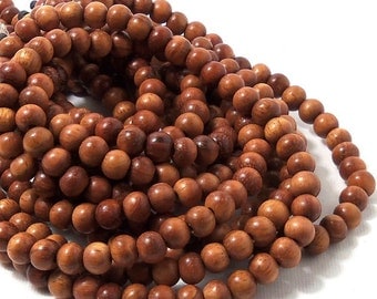 Bayong Wood, Round, 6mm, Smooth, Small, Natural Wood Beads, Full 16 Inch Strand - ID 1033