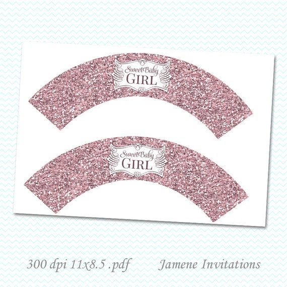Blush pink / lilac purple sweet baby girl glitter look cupcake wrappers - instant download digital file Il_570xn