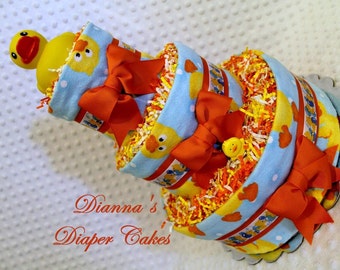 Rubber Ducks Baby Diaper Cake Shower Gift Centerpiece SELECT RIBBON COLOR