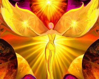 Yellow Third Chakra Art, Reiki Angel Energy Art "The Becoming" by Laurie Bain