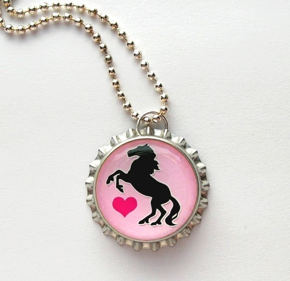 Pink Horse Bottle Cap Necklace - horse necklace, cowgirl necklace, cowgirl jewelry, cowgirl birthday party favors, cowgirl birthday favors