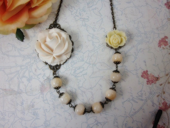  Ivory  Vintage Rose Necklace Gift  for her  Anniversary 