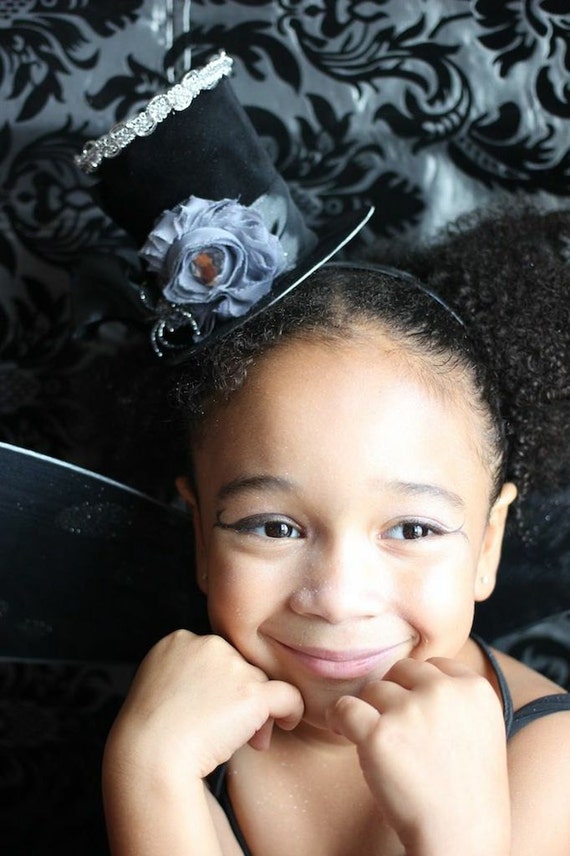 Black and Grey Rose, Victorian Style, Halloween Twilight Fairy Mini Top Hat Il_570xn