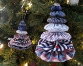 LAST CHANCE SALE Prim Christmas Ornament, YoYo Tree, Set of 2, Stars Stripes, Red White Blue, Primitive tree decor, americana holiday decor