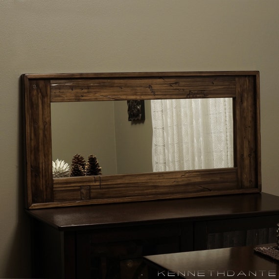 Wood Framed Mirror Natural Rustic Brown Salvage by KennethDante