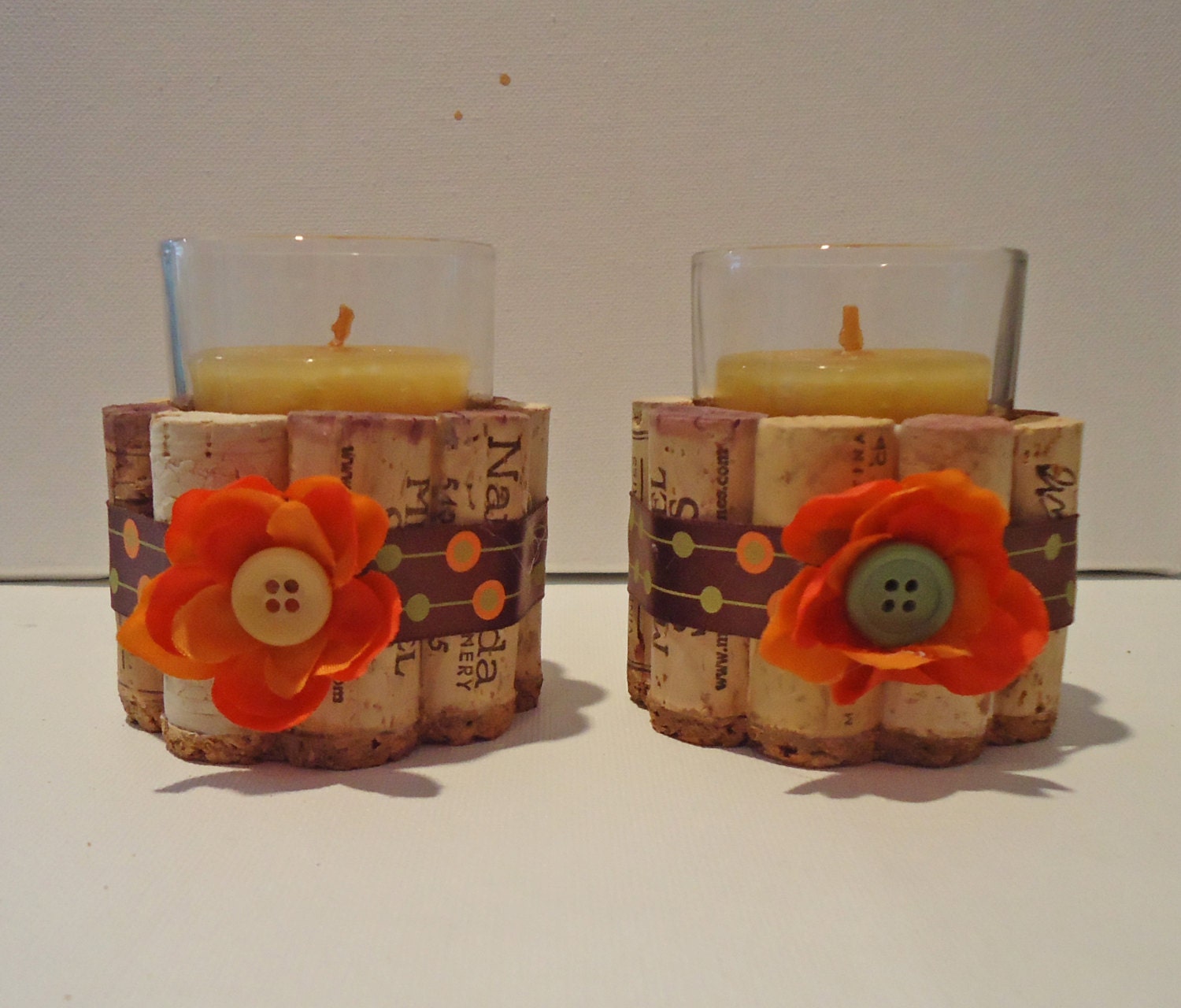 Upcycled Wine Cork Votive Candle holders Flowers