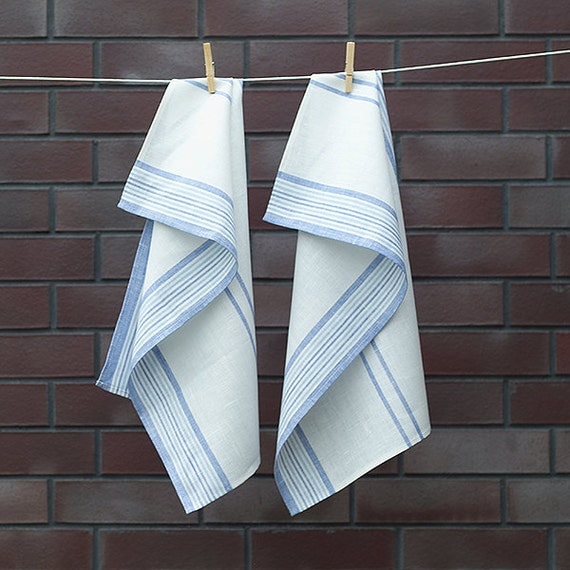 Items similar to Set of 2 Blue Striped Linen Kitchen Towels on Etsy