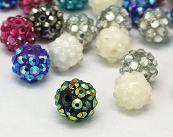 15 Assorted Color Beads Acrylic Rhinestone Resin Balls 12mm - BD170