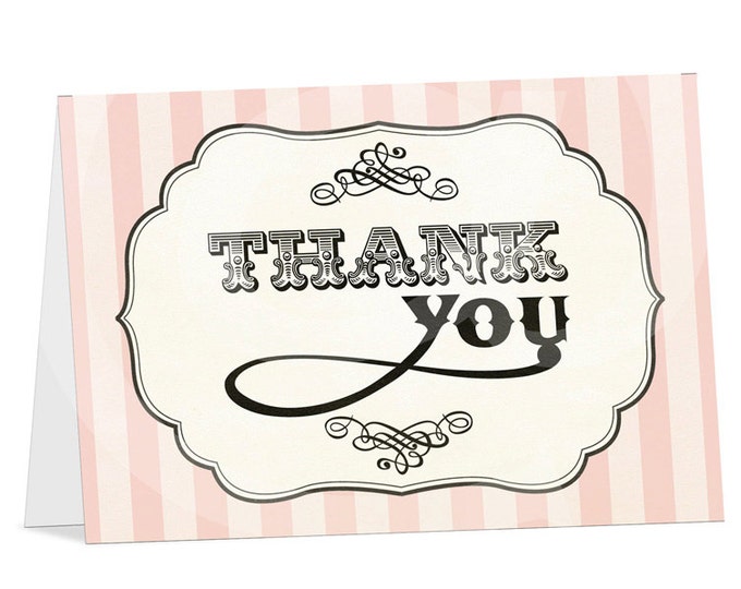 Dainty French Parisian Thank You Card, Instant Download, Print your own