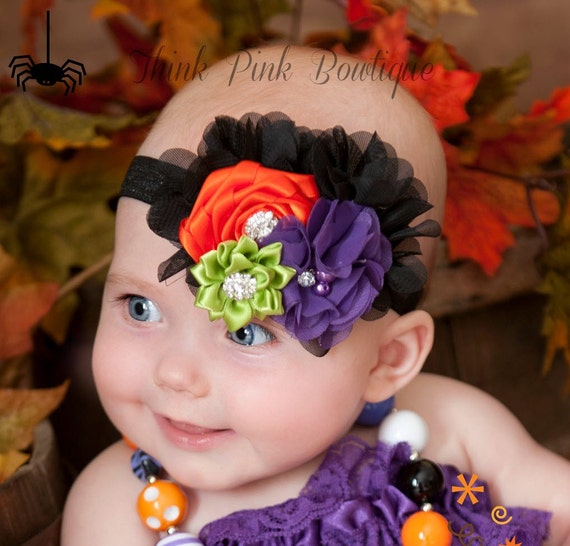 Halloween Headband, Baby Headband,Baby Headbands,baby girl headband,Halloween baby headband,Flower Headband,Baby Hair Bows, Halloween Bow. by ThinkPinkBows