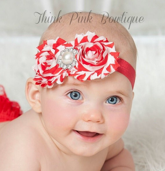 Items similar to Christmas Headband, Baby Headband, red and white candy cane headband, shabby
