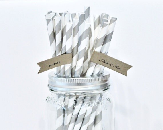 25 Gray Paper Straws, Grey Striped Paper Straws, Paper Goods, Wedding Birthday Bridal Baby Shower Made in the USA Il_570xn