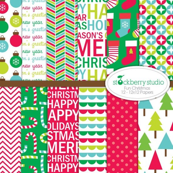 Christmas Fun Digital Paper & Backgrounds - Instant Download Il_570xn