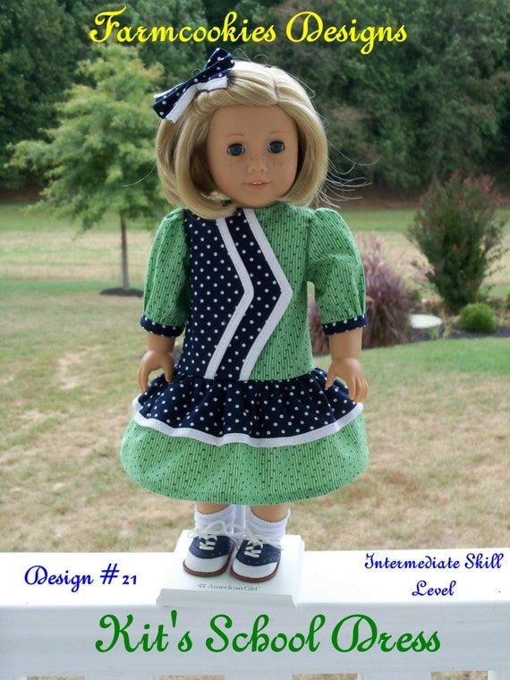 PRINTED Pattern / Kit's School Dress/ Sewing Pattern for American Girl Kit, Ruthie, Molly or other 18" Dolls