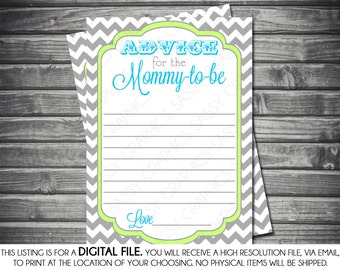 Instant Download Baby Shower Advice Card - Chevron, Green, Blue, Gray, Printable, Digital