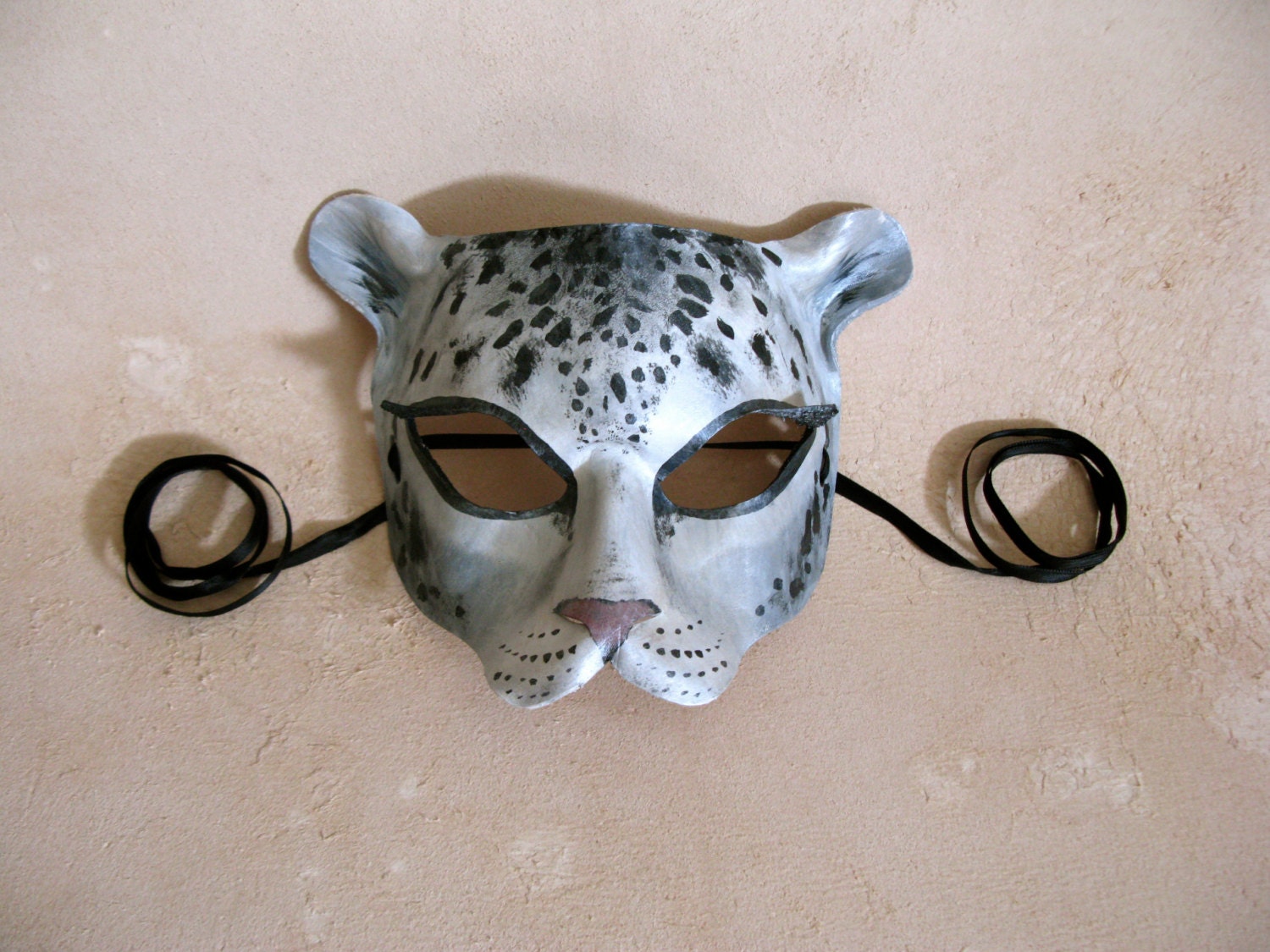 Snow Leopard Leather Mask Adult or Child Cat Masquerade