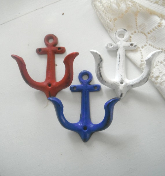 anchor wall hooks trio wall hooks beach house red white blue