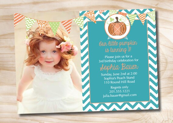 LITTLE PUMPKIN CHIC Chevron 1st 2nd 3rd Birthday Photo Party Invitation Printable diy Customizable Il_570xn