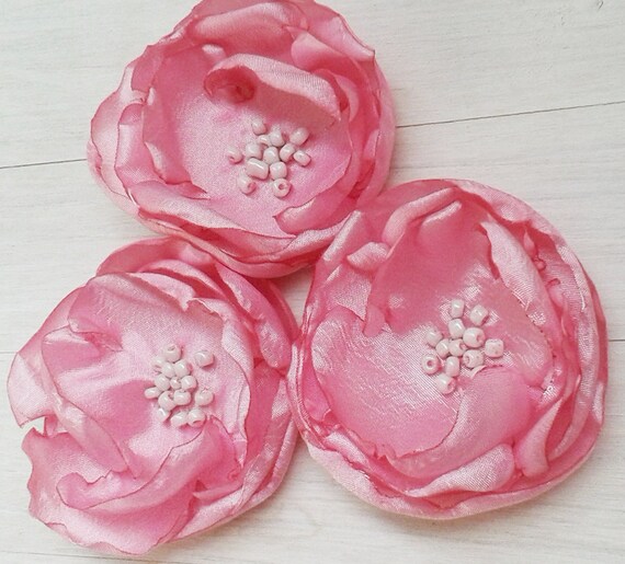 Items similar to Pink Fabric Flowers Applique, Pink Wedding, Sew on